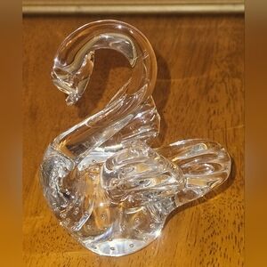Vintage Clear Swan with Controlled Bubbles Art Glass Paperweight 3.5"